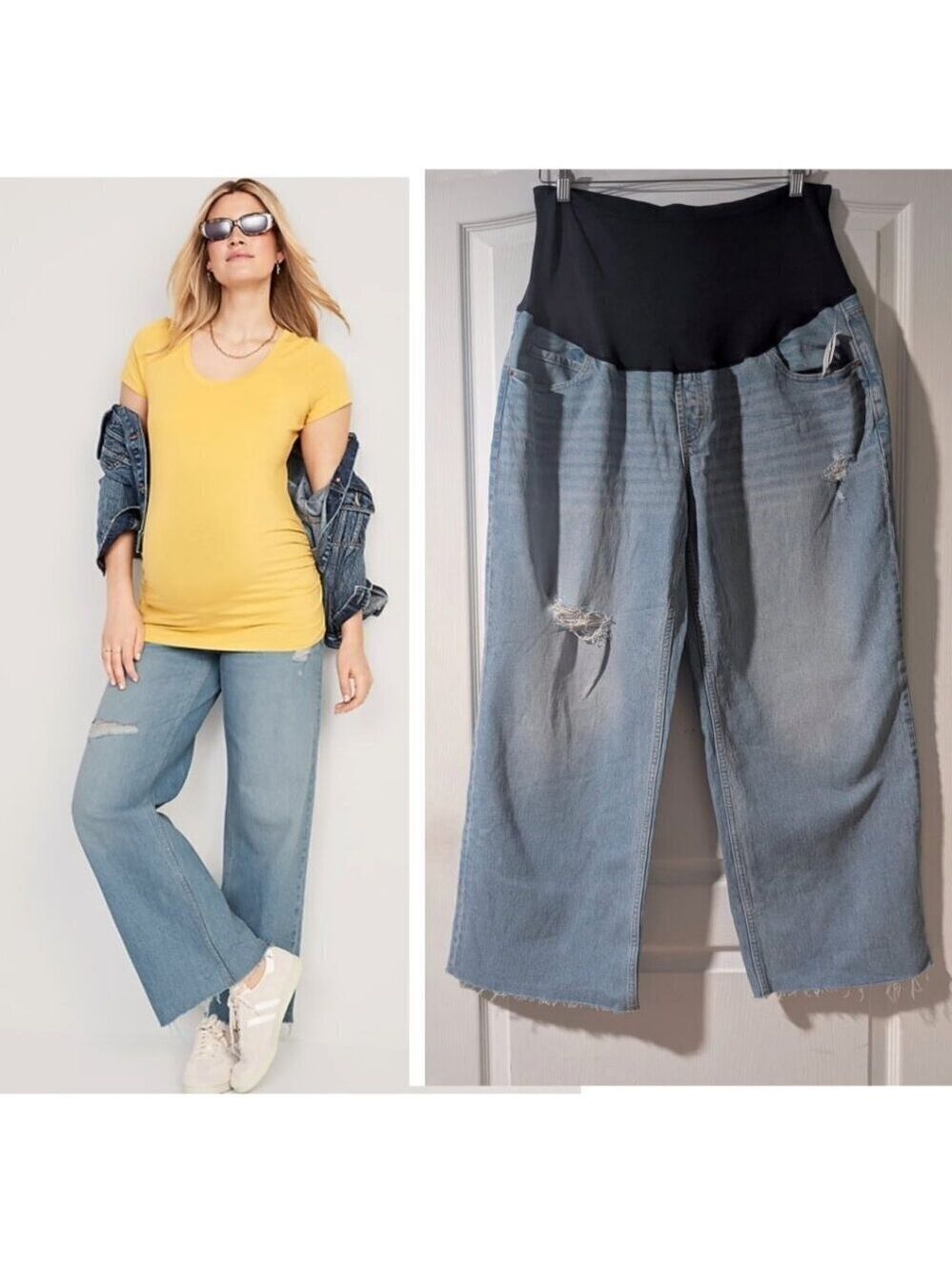 NWT Old Navy | Maternity Full-Panel Ripped Cut-Off Wide-Leg Jeans